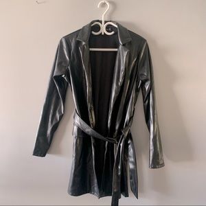 Black Faux-Leather PrettyLittleThing Trench-Coat